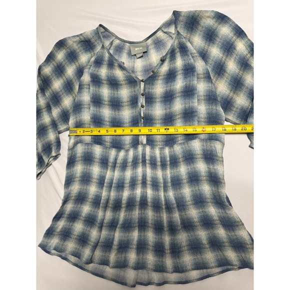 Maeve Anthropologie Calavon Plaid Blue Tunic Top Size Medium - Picture 6 of 6
